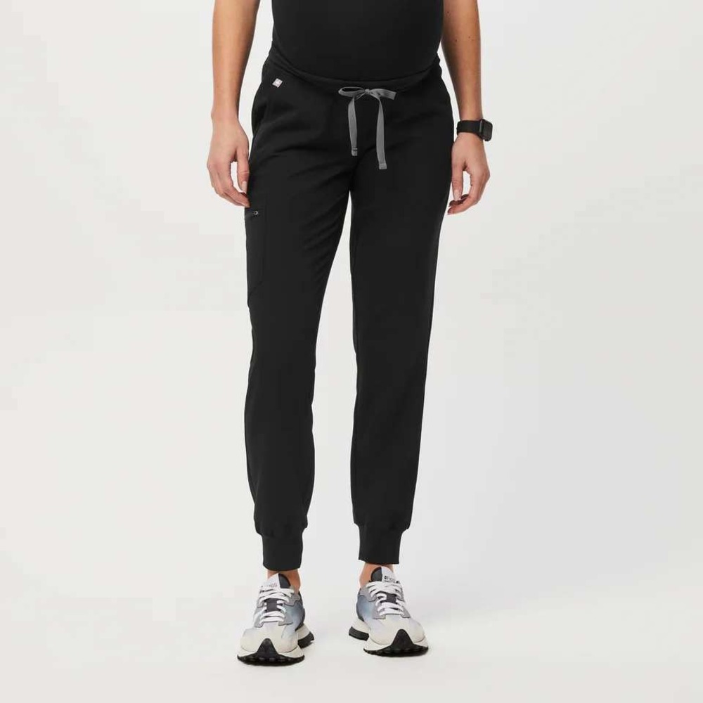 FIGS Zamora Maternity Scrub Jogger Pants Black XXS Over Belly